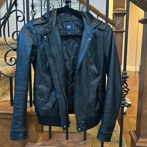 Gap hooded leather jacket sz xs